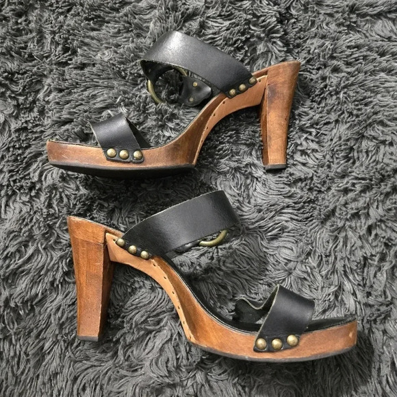 Frye | Black Leather Sophie Ring Slide Sandals Sz 8.5 - Picture 7 of 9